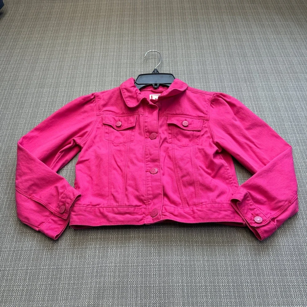 Gymboree Pink Denim Jean Jacket Size M 7-8 Puff Sleeve Cute